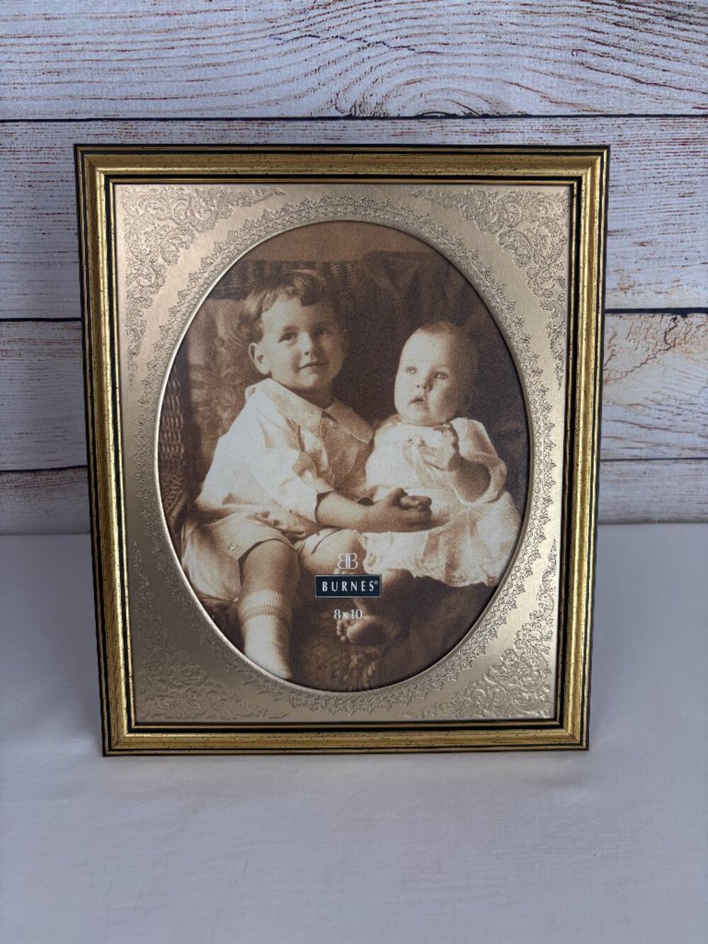 Burnes 8x10 Picture Frame Gold Black Tone Embossed Tin Metal Mat